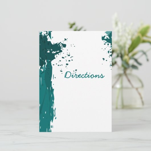 Blauwgroen Groene Verf Splatter - Routebeschrijvin Informatiekaartje (Staand voorkant)