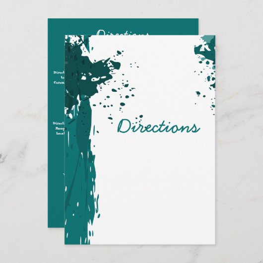 Blauwgroen Groene Verf Splatter - Routebeschrijvin Informatiekaartje (Voorkant / Achterkant)