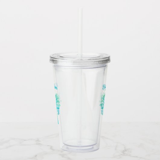 Blauwgroen groene Waterverf Bat Mitzvah Acryl Drinkbeker (Rechts)