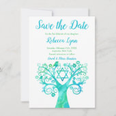 Blauwgroen groene Waterverf Bat Mitzvah Save The Date (Voorkant)