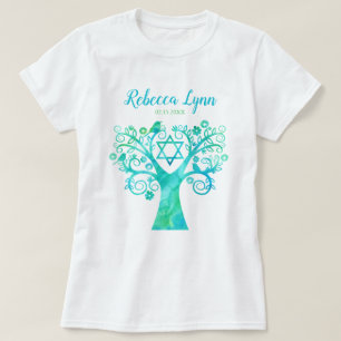 Blauwgroen groene Waterverf Bat Mitzvah T-shirt