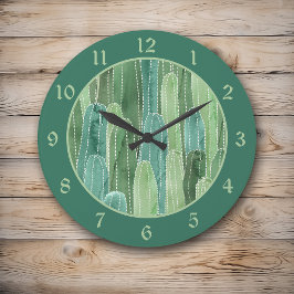 Blauwgroen groene Waterverf Cacti Pattern Grote Klok