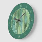 Blauwgroen groene Waterverf Cacti Pattern Grote Klok (Hoek)