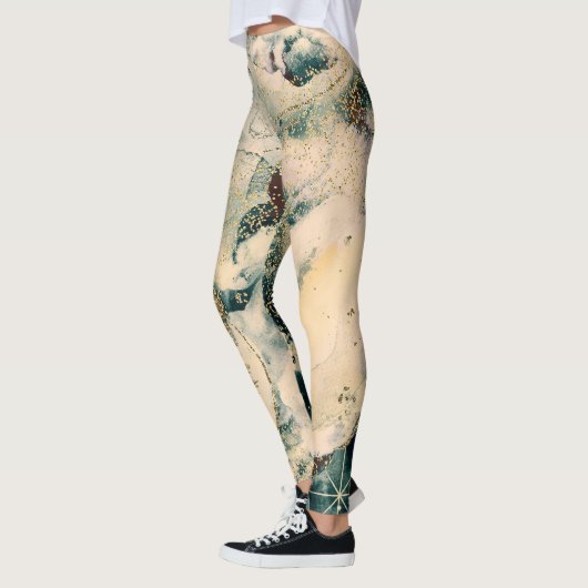 Blauwgroen groene Waterverf Cosmic Galaxy Sparkle Leggings (Links)