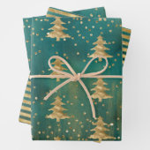 Blauwgroen groene Waterverf Gold kerstboom   Inpakpapier Vel (In situ)