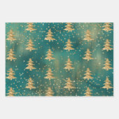 Blauwgroen groene Waterverf Gold kerstboom   Inpakpapier Vel (Voorkant)