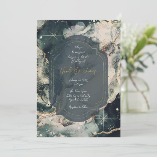 Blauwgroen groene Waterverf met gouden hemelbindin Kaart (Staand voorkant)