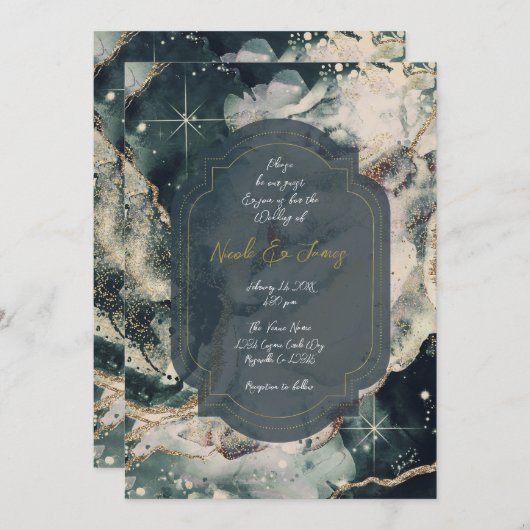 Blauwgroen groene Waterverf met gouden hemelbindin Kaart (Voorkant / Achterkant)