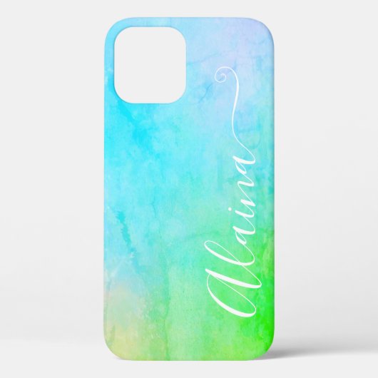 Blauwgroen Groene Waterverf Ombre Kleurverloop Sti Case-Mate iPhone Case (Achterkant)