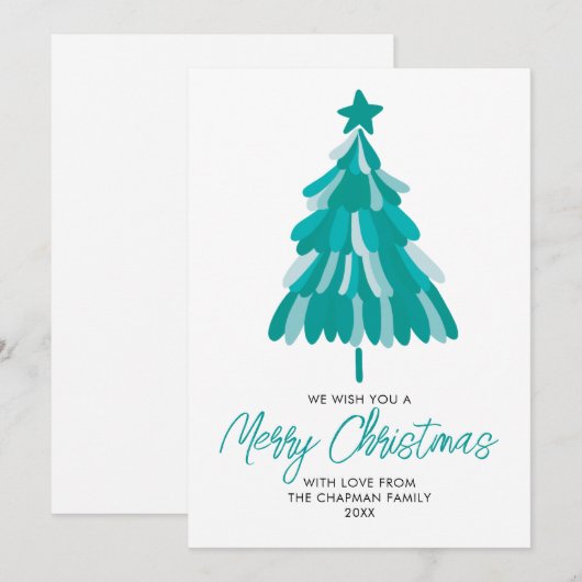 Blauwgroen groene winterkerstboom feestdagenkaart (Voorkant / Achterkant)