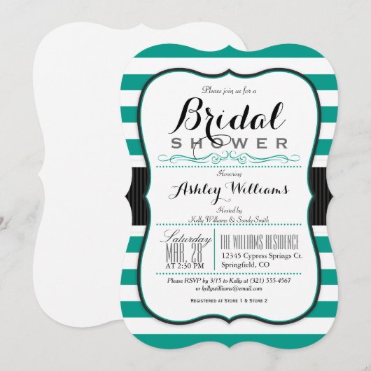 Blauwgroen groene & witte strepen; Elegant Vrijgez Kaart (Voorkant / Achterkant)