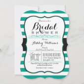 Blauwgroen groene & witte strepen; Elegant Vrijgez Kaart (Voorkant)