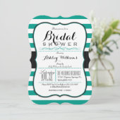 Blauwgroen groene & witte strepen; Elegant Vrijgez Kaart (Staand voorkant)