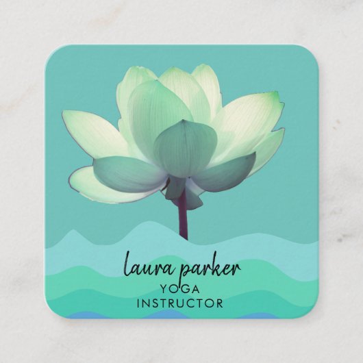 Blauwgroen groene Yoga Instructor Lotus Flower Wat Vierkante Visitekaartje (Voorkant)