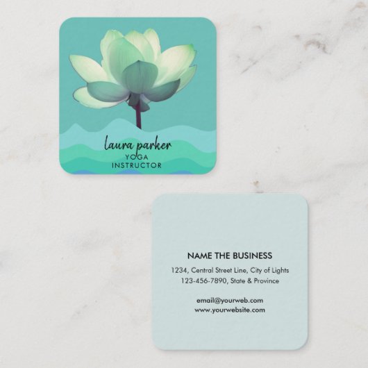 Blauwgroen groene Yoga Instructor Lotus Flower Wat Vierkante Visitekaartje (Voorkant / Achterkant)