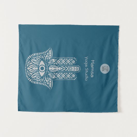 Blauwgroen Groene Yoga Studio Hamsa  Wandkleed (Voorkant (horizontaal))