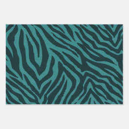 Blauwgroen groene Zebra Animal Print Inpakpapier Vel