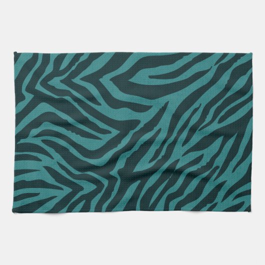 Blauwgroen groene Zebra Animal Print Theedoek (Horizontaal)
