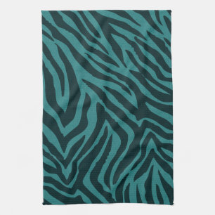 Blauwgroen groene Zebra Animal Print Theedoek