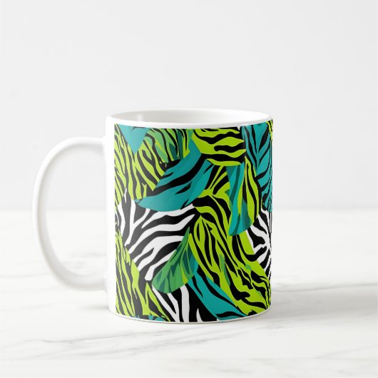 Blauwgroen Groene Zebra Strepen Dierenprint Koffiemok (Links)