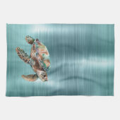 Blauwgroen Groene Zeeen Schildpad Theedoek (Horizontaal)