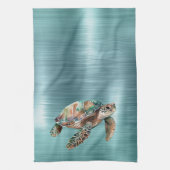 Blauwgroen Groene Zeeen Schildpad Theedoek (Verticaal)