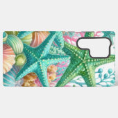 Blauwgroen groene zeester schelpen samsung galaxy hoesje (Achterkant horizontaal)