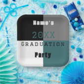 Blauwgroen groene zwarte en witte aangepast gradua papieren bordje (Feest)