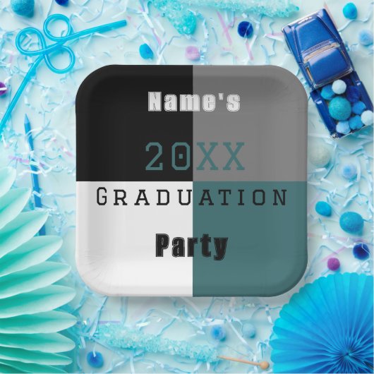 Blauwgroen groene zwarte en witte aangepast gradua papieren bordje (Feest)