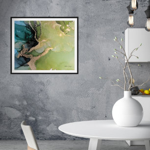 Blauwgroen groene zwarte goudkleurige Abstracte al Poster