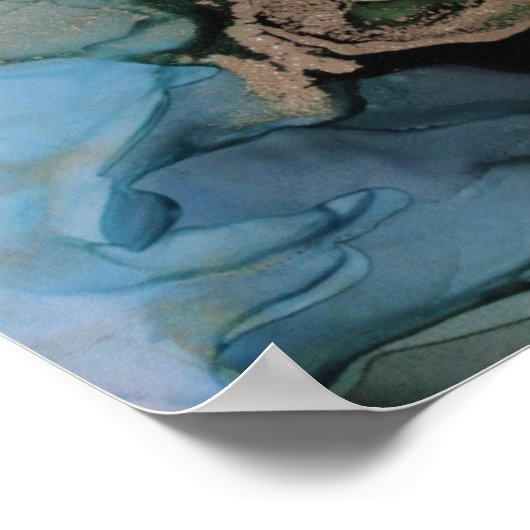 Blauwgroen groene zwarte goudkleurige Abstracte al Poster (Hoek)