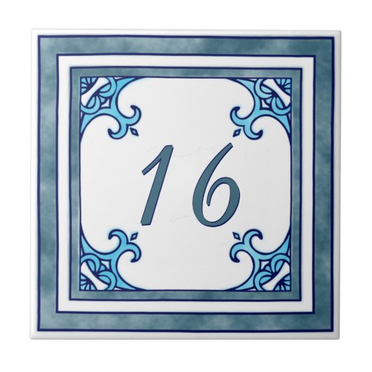 Blauwgroen groot huisnummer tegeltje (Voorkant)