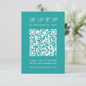 Blauwgroen Grote QR Code Eenvoudige Script Kalligr RSVP Kaartje (Staand voorkant)