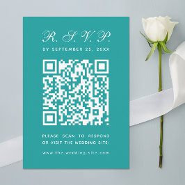 Blauwgroen Grote QR Code Eenvoudige Script Kalligr RSVP Kaartje