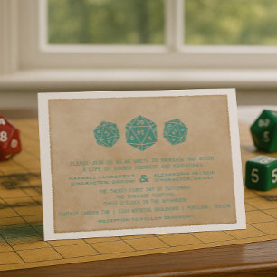 Blauwgroen Grunge D20 Dice Gamer Wedding Invitatio Kaart
