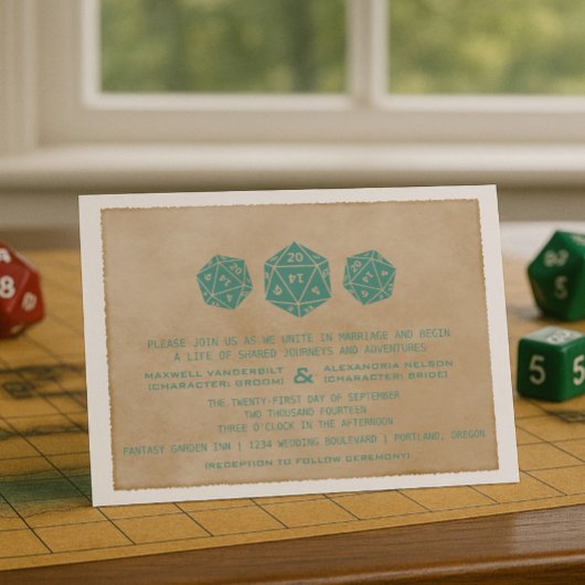 Blauwgroen Grunge D20 Dice Gamer Wedding Invitatio Kaart