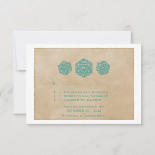Blauwgroen Grunge D20-Kaart voor gamerrespons met  RSVP Kaartje