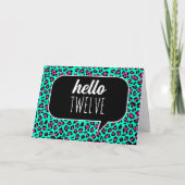 Blauwgroen Hallo Kaart en roze Leopard (Voorkant)
