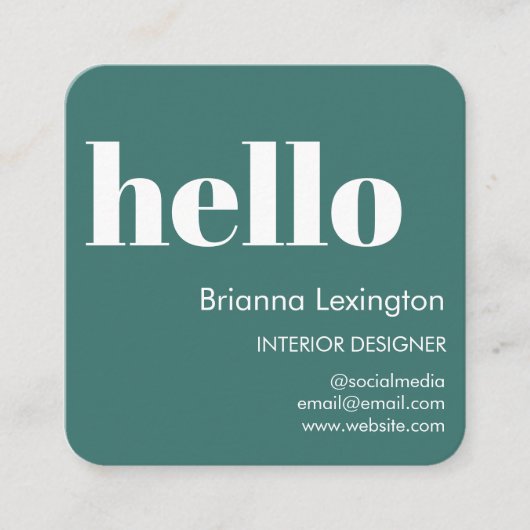 Blauwgroen hallo | QR-code Social Media Vierkante Visitekaartje (Voorkant)