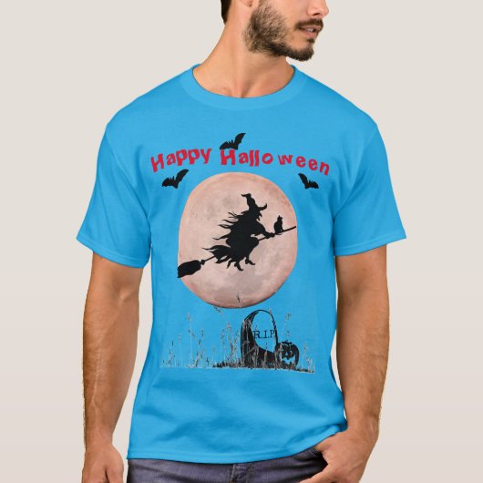 Blauwgroen Halloween Witch T-shirt (Voorkant)