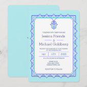 Blauwgroen Hamsa geometrische bruiloft uitnodiging (Voorkant / Achterkant)