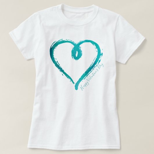 Blauwgroen Hand Drawn Heart Tshirt (Design voorkant)