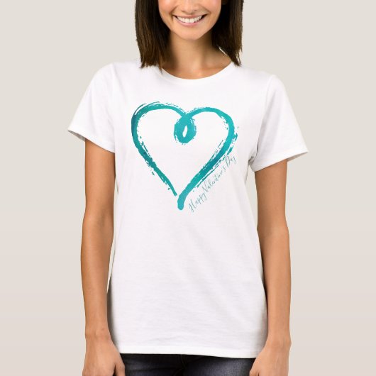 Blauwgroen Hand Drawn Heart Tshirt (Voorkant)