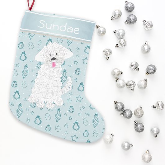 Blauwgroen Hand getrokken Bauble Maltese Dog·Custo Kleine Kerstsok