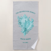 Blauwgroen handdoek met Shell-beach (Voorkant)
