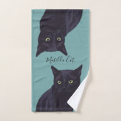 Blauwgroen handdoek met zwarte kat Persoonlijke ha (Handdoek)