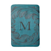 Blauwgroen Handgemaakte Faux Leather Westerne Bloe Badmat (Voorkant Verticaal)