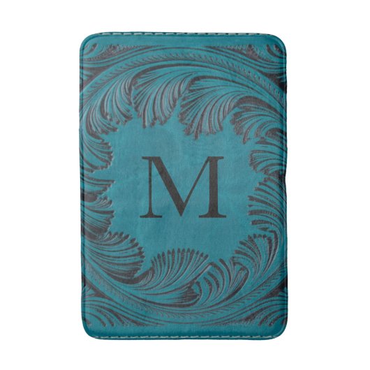 Blauwgroen Handgemaakte Faux Leather Westerne Bloe Badmat (Voorkant Verticaal)