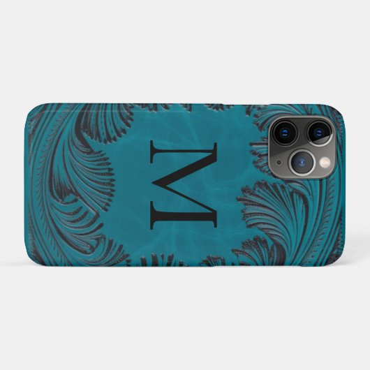 Blauwgroen Handgemaakte Faux Leather Westerne Bloe Case-Mate iPhone Case (Achterkant (horizontaal))