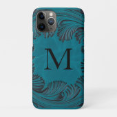 Blauwgroen Handgemaakte Faux Leather Westerne Bloe Case-Mate iPhone Case (Achterkant)